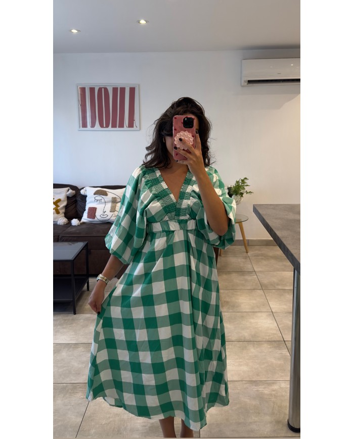 ROBE LONGUE VICHY VERTE