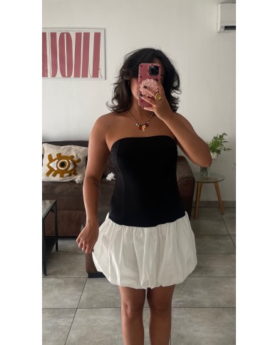 ROBE BUSTIER BALLON NOIR ET BLANCHE