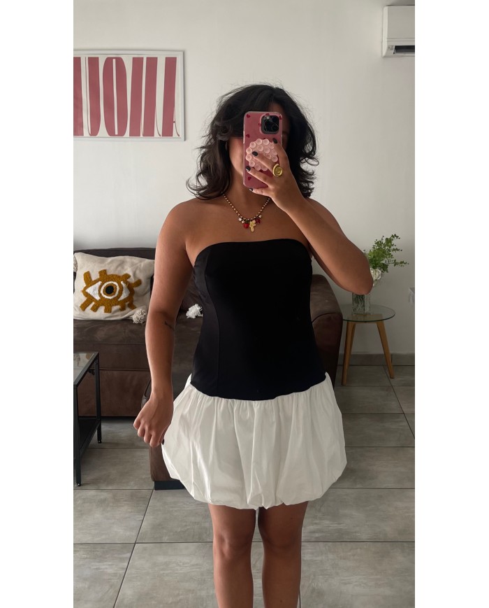 ROBE BUSTIER BALLON NOIR ET BLANCHE