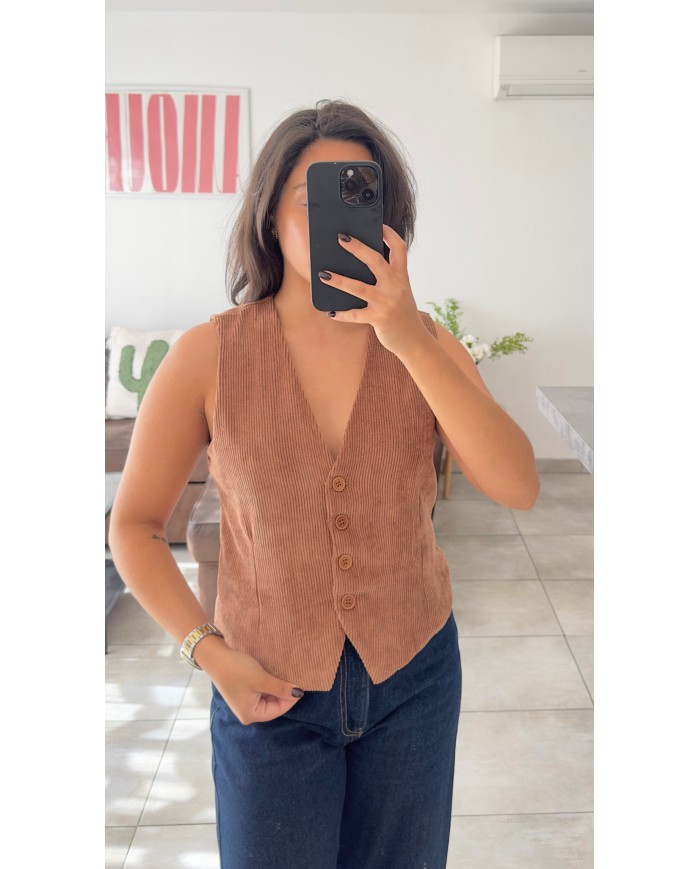 GILET EN VELOUR CAMEL