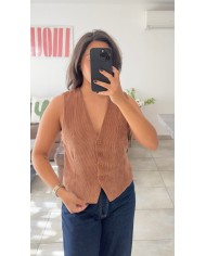 GILET EN VELOUR CAMEL