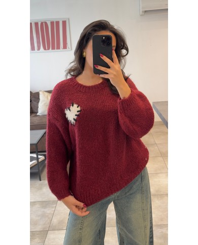 PULL HEART BORDEAUX