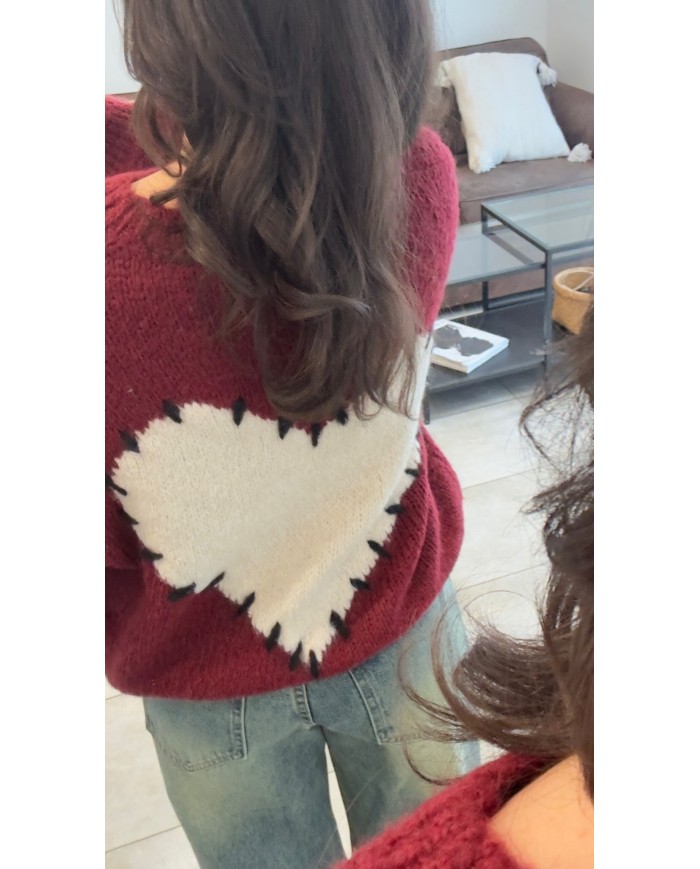 PULL HEART BORDEAUX