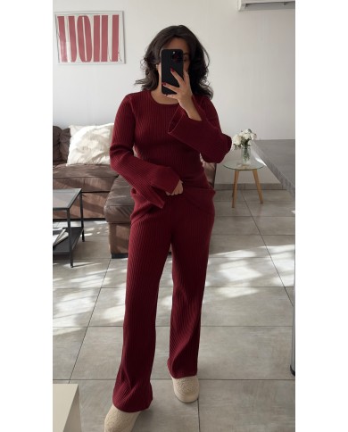 PANTALON ENSEMBLE CÔTELÉ BORDEAUX