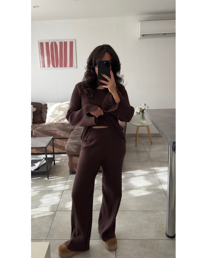 PANTALON ENSEMBLE CÔTELÉ CHOCO