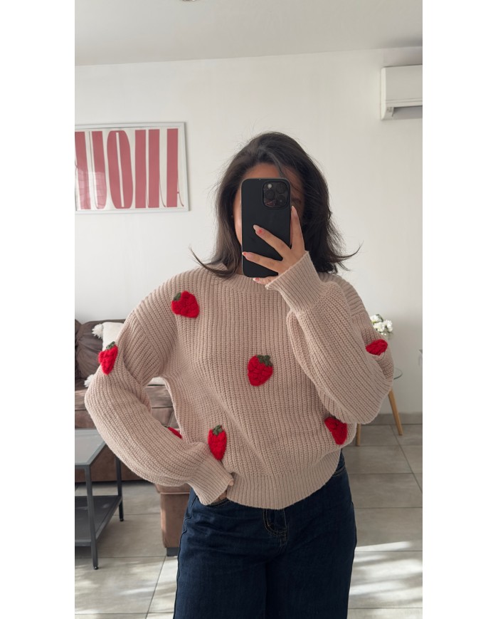 PULL FRAISES TAUPE