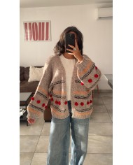 GILET TAUPE POMPOM