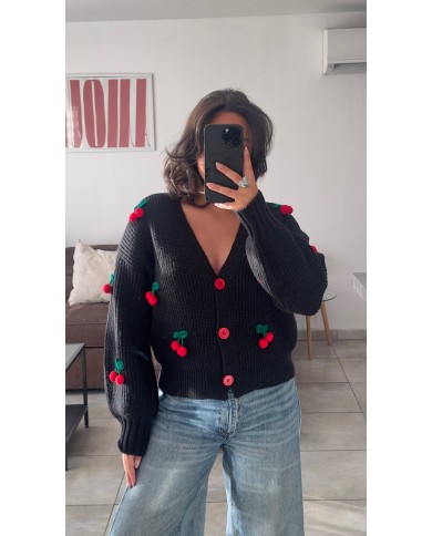 CARDIGAN CERISES NOIR