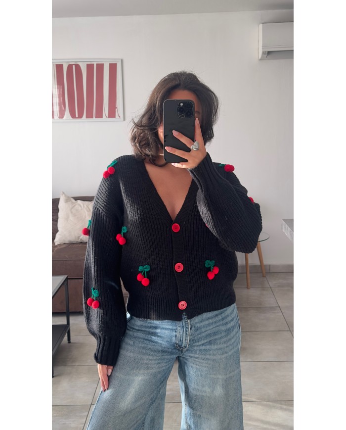 CARDIGAN CERISES NOIR