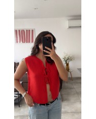 PULL SANS MANCHE EN MAILLE ROUGE