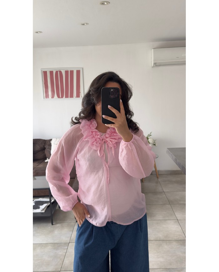 CHEMISE VOLANT ROSE