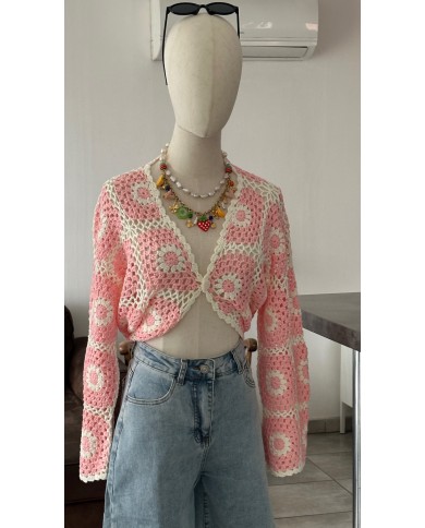 GILET CROCHETS ROSE
