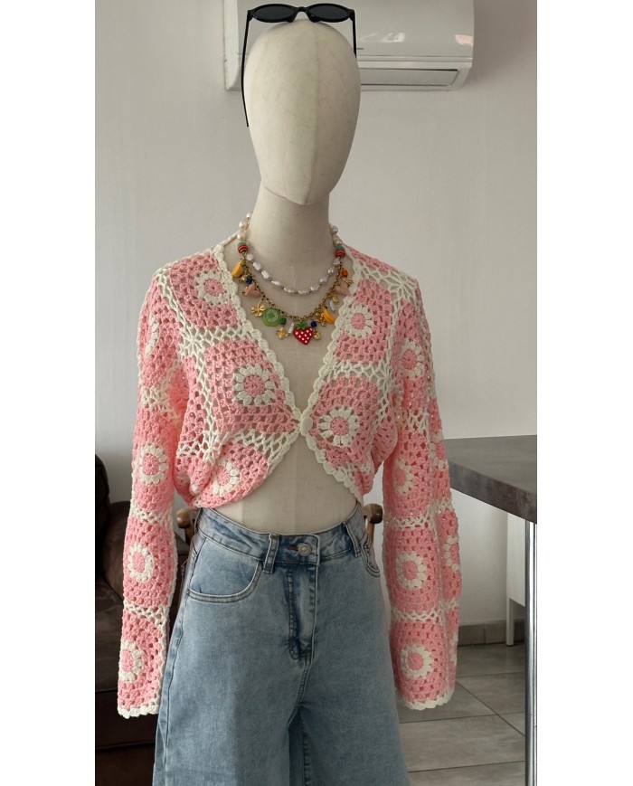 GILET CROCHETS ROSE