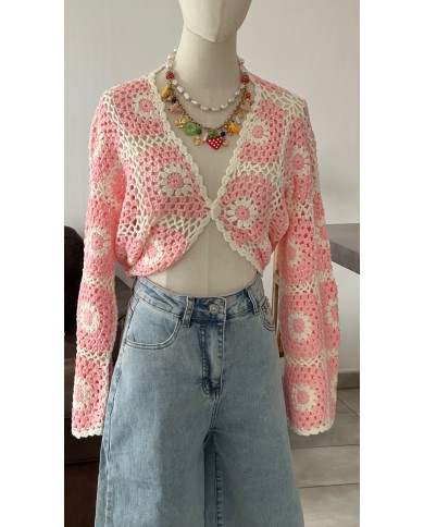 GILET CROCHETS ROSE