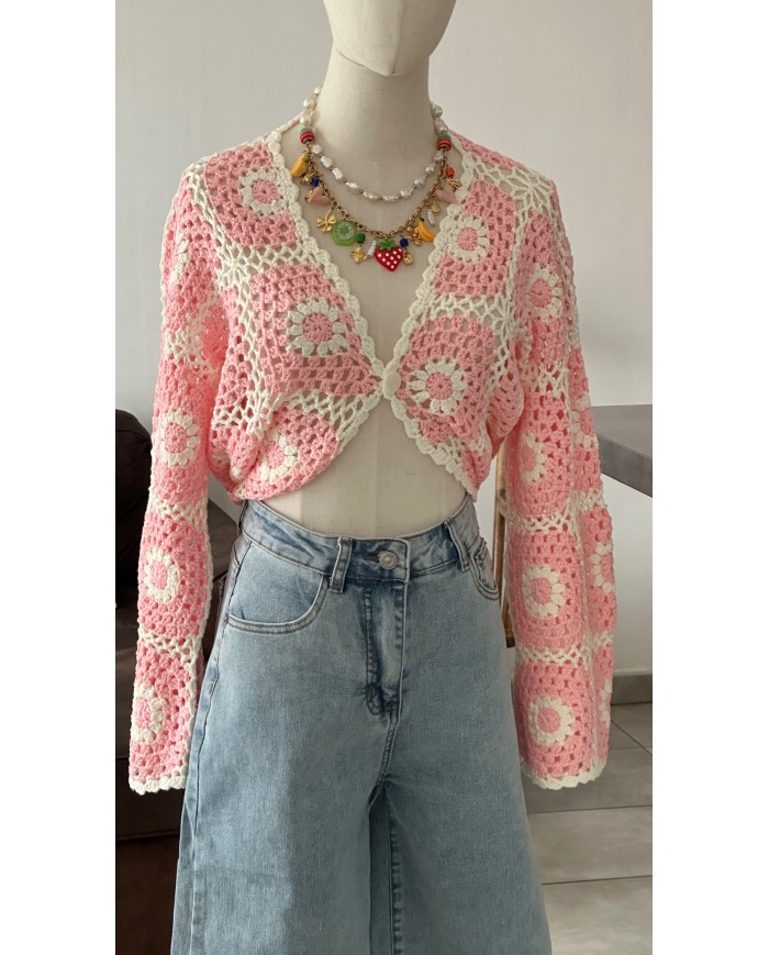 GILET CROCHETS ROSE