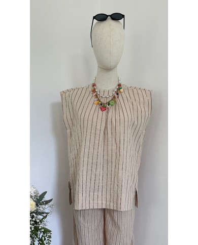BLOUSE ENSEMBLE EN LIN BEIGE