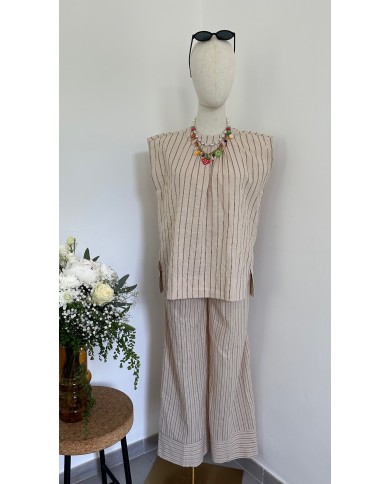BLOUSE ENSEMBLE EN LIN BEIGE