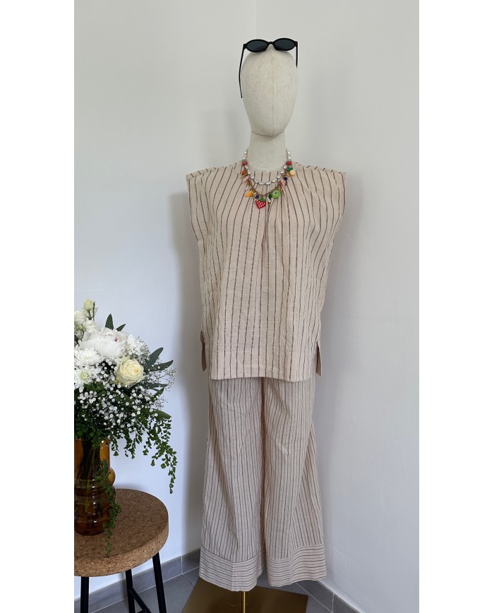 BLOUSE ENSEMBLE EN LIN BEIGE