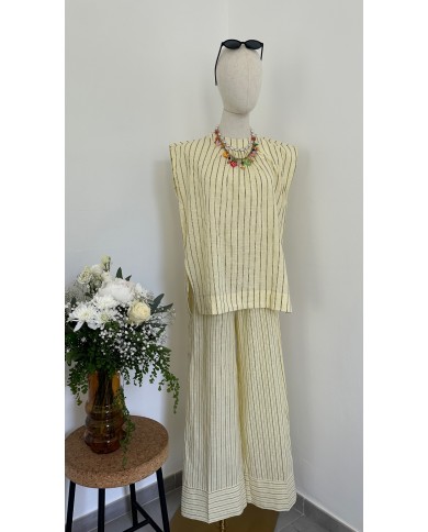 PANTALON ENSEMBLE LIN JAUNE