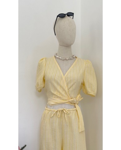 TOP ENSEMBLE FLUIDE JAUNE À RAYURE
