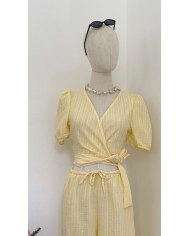 PANTALON ENSEMBLE FLUIDE JAUNE À RAYURES