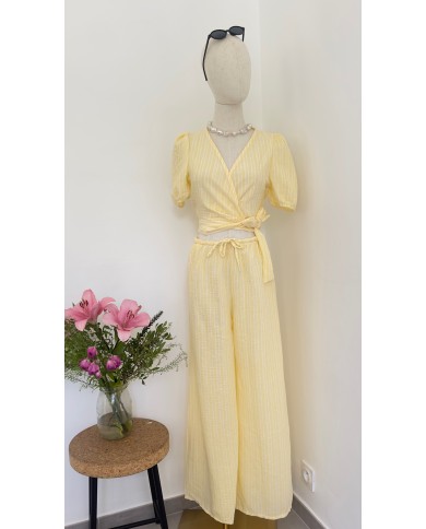 TOP ENSEMBLE FLUIDE JAUNE À RAYURE