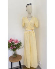 TOP ENSEMBLE FLUIDE JAUNE À RAYURE