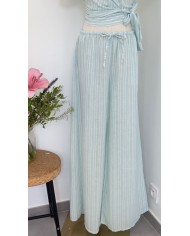 PANTALON ENSEMBLE FLUIDE VERT À RAYURES