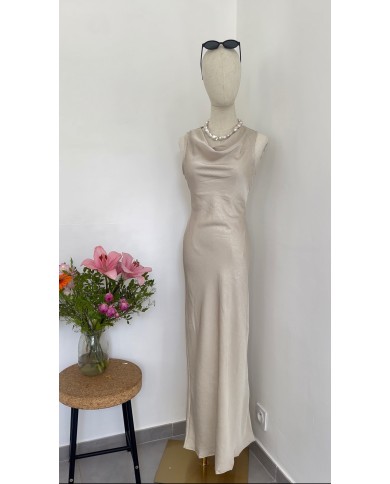ROBE SATIN DOS NU NUDE