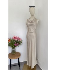ROBE SATIN DOS NU FUSCHIA