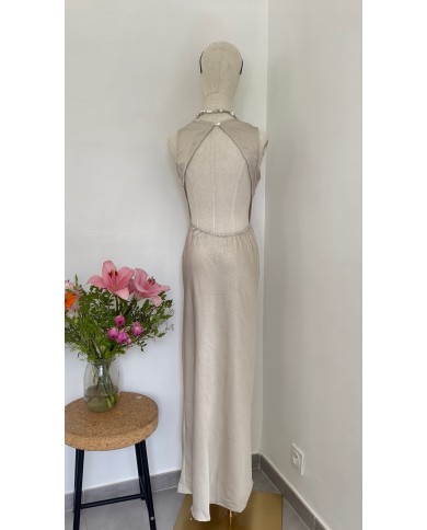 ROBE SATIN DOS NU NUDE