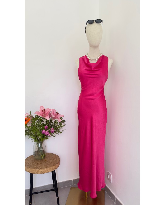 ROBE SATIN DOS NU FUSCHIA