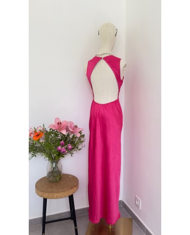 ROBE SATIN DOS NU FUSCHIA