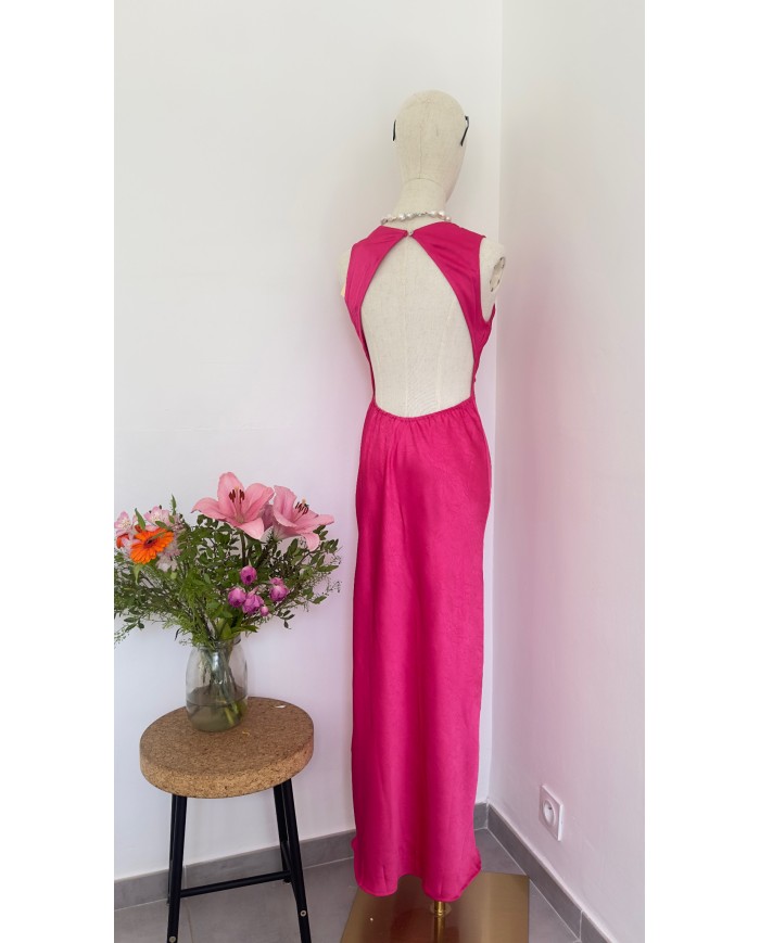 ROBE SATIN DOS NU FUSCHIA