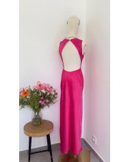ROBE SATIN DOS NU FUSCHIA