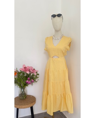 ROBE JAUNE EN LIN DOS NU