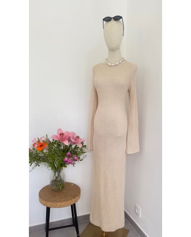 ROBE LONGUE EN MAILLE BEIGE
