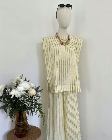 BLOUSE ENSEMBLE EN LIN JAUNE
