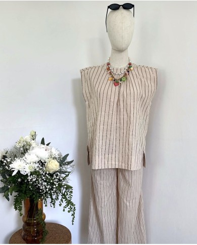 PANTALON ENSEMBLE EN LIN BEIGE
