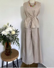 BLOUSE ENSEMBLE EN LIN BEIGE