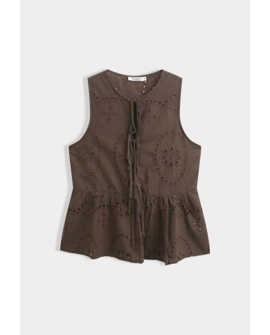 TOP BRODERIE ANGLAISE MARRON
