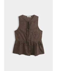TOP BRODERIE ANGLAISE MARRON