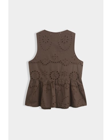 TOP BRODERIE ANGLAISE MARRON