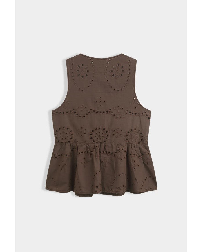 TOP BRODERIE ANGLAISE MARRON