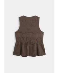 TOP BRODERIE ANGLAISE MARRON