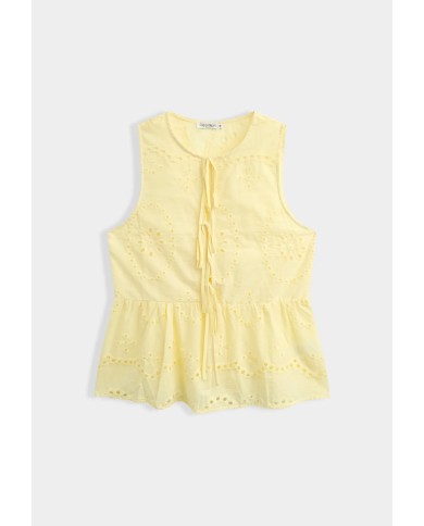 TOP BRODERIE ANGLAISE JAUNE