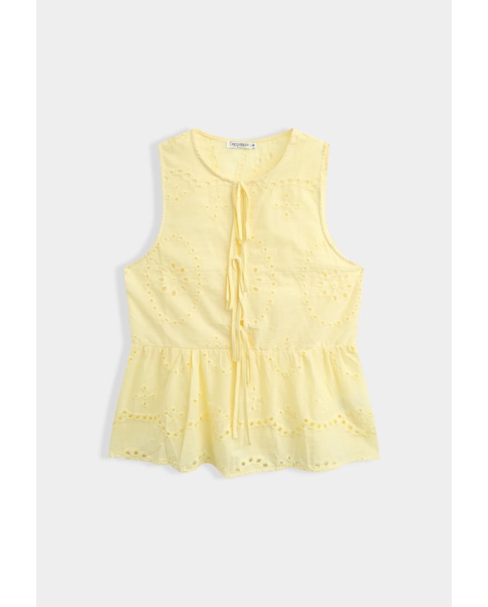 TOP BRODERIE ANGLAISE JAUNE