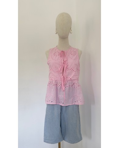 TOP BRODERIE ANGLAISE ROSE