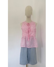 TOP BRODERIE ANGLAISE ROSE