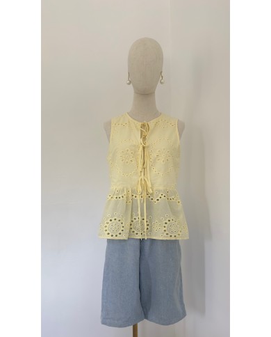 TOP BRODERIE ANGLAISE JAUNE